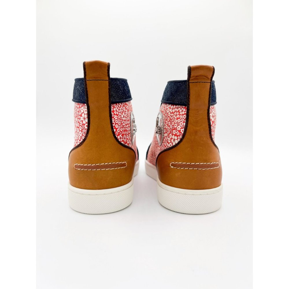 Mens Christian Louboutin Men's Spike Floral Print Denim High-Top Sneakers Sz 41 - Picture 4 of 13